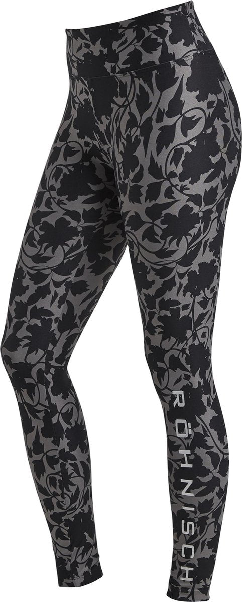 Rohnisch Flattering Printed Tights Dames Sportlegging - Dk Greige Blocked Flower - Maat XS