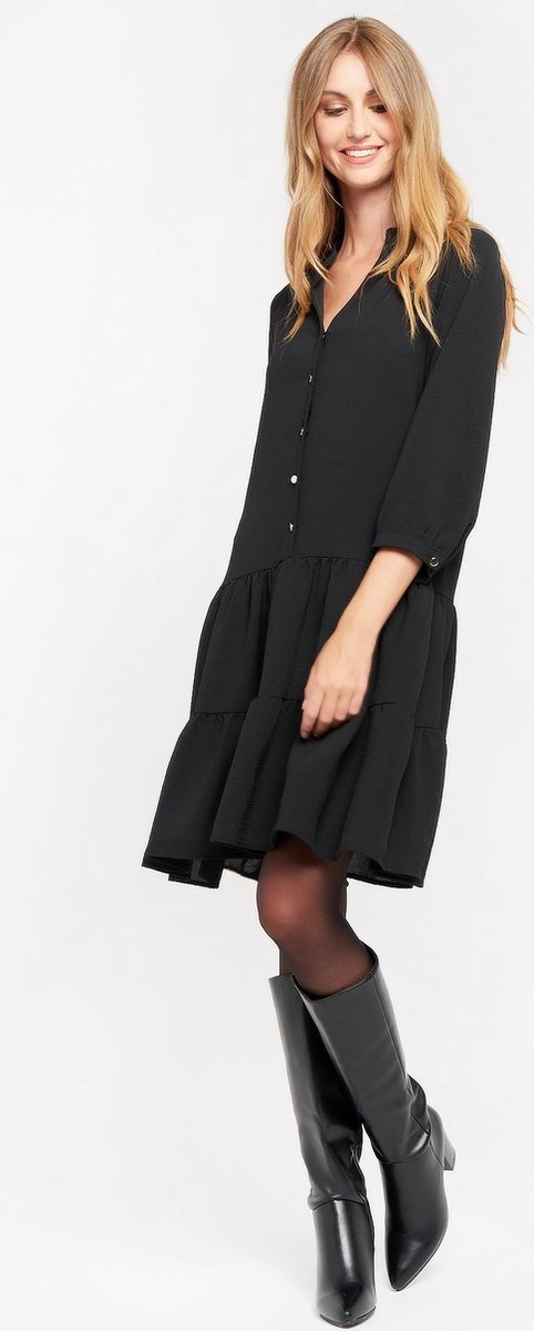 Mini babydoll  jurk met ruches - Zwart