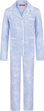 Exclusief Luxueus Kinder nachtkleding Luxe mooie zacht blauwe Girly Pyjama van Hanssop met verfijnde kant rand details en luxe kraag verwerking
