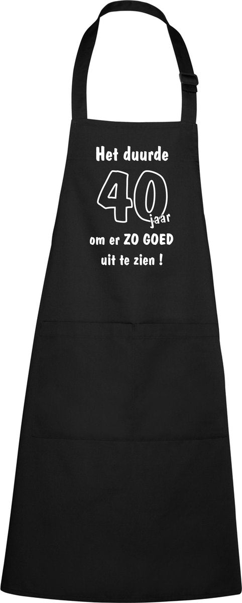 Schort - Het duurde 40 jaar - exclusieve keuken- of barbecueschort -zwart