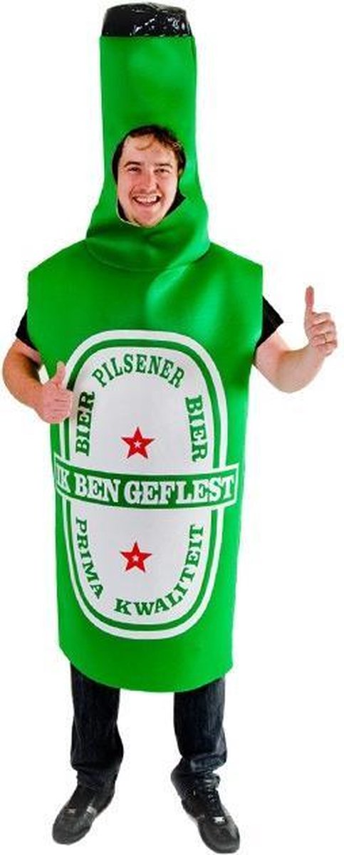 Bierfles pak foam kostuum groen - one size - bierpak - festivalpak