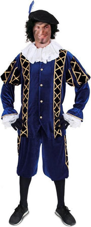 Luxe Piet pak blauw fluweel maat XXL + GRATIS PROFESSIONELE SCHMINK - fluwelen pietenpak kostuum goud zwart Sinterklaas festival