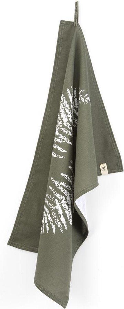 Walra Theedoek Dry with Leaves - 50x70 - 100% Katoen - Legergroen