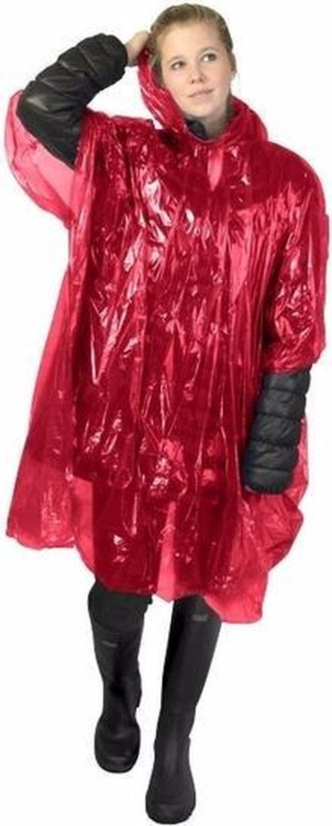 15x stuks wegwerp regenponcho rood voor volwassenen