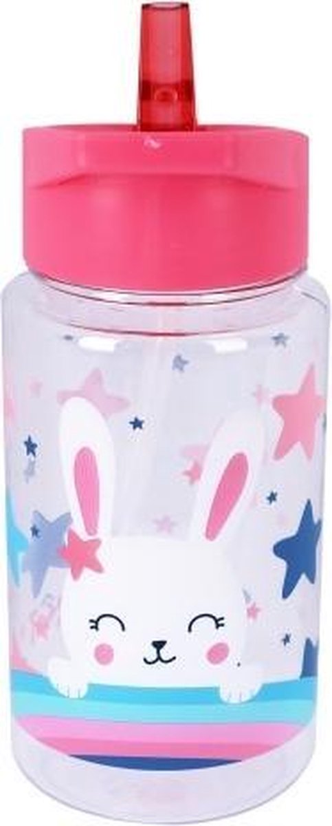 Prêt Drinkfles 400 Ml Konijn 12 X 7 Cm Roze/transparant