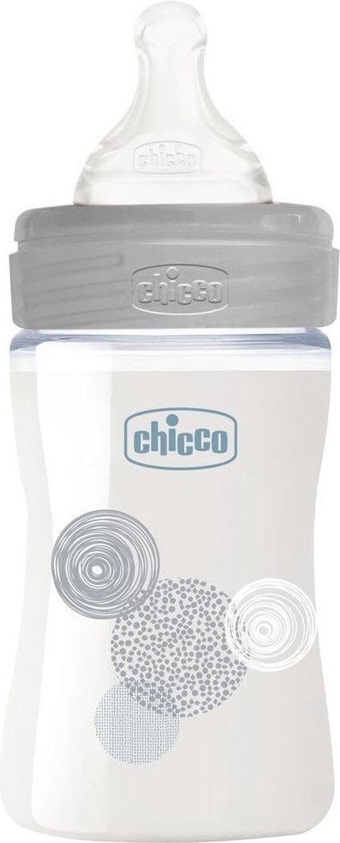 Chicco Zuigfles Glas/siliconen Transparant/grijs 150 Ml (0m+)
