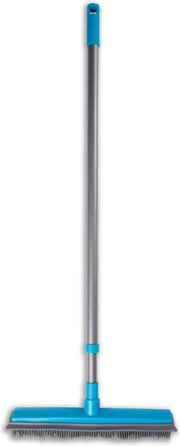 Rubberen bezem 30 cm met wisser lip en telescoopsteel van 84-138 cm  Grijs/Blauw