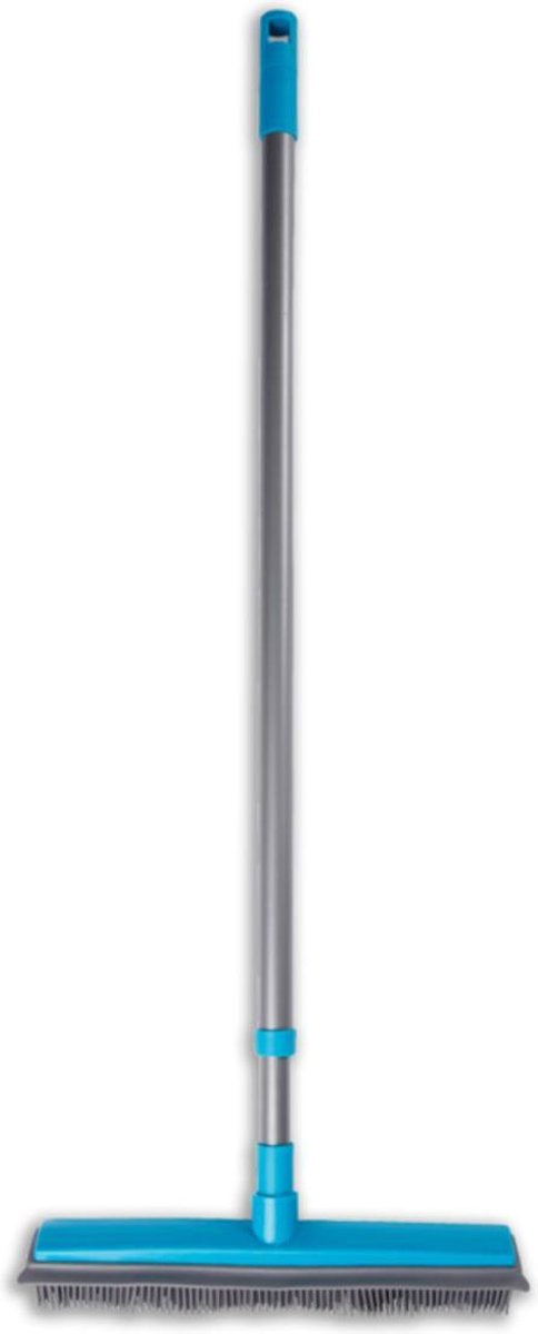 Rubberen bezem 30 cm met wisser lip en telescoopsteel van 84-138 cm  Grijs/Blauw