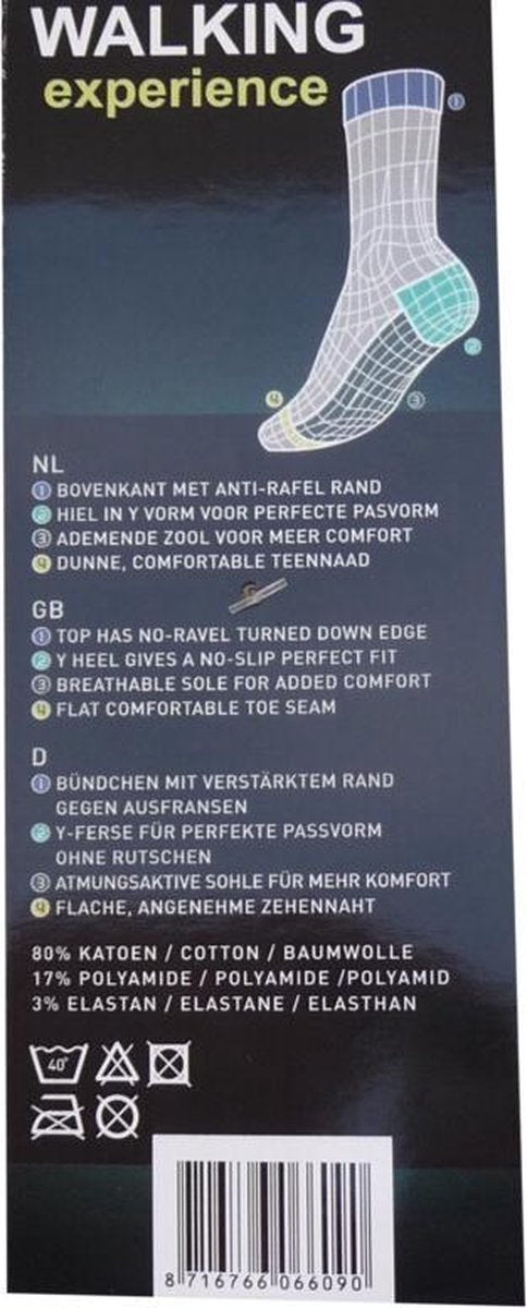Socke|Sokken|Sok|Wandelsokken|Nordic Walking|"Blauw"|Maat 39/42|Anti-Zweet|1 Paar