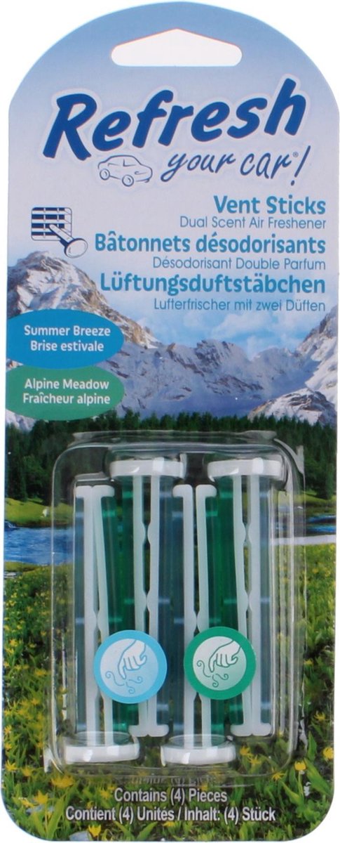 Refresh Your Car Luchtverfrisser Geursticks Alpine/summer 4 Stuks