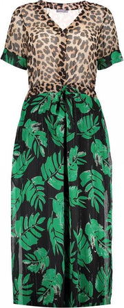 Geisha Dress Combi Leopard & Leaves - S