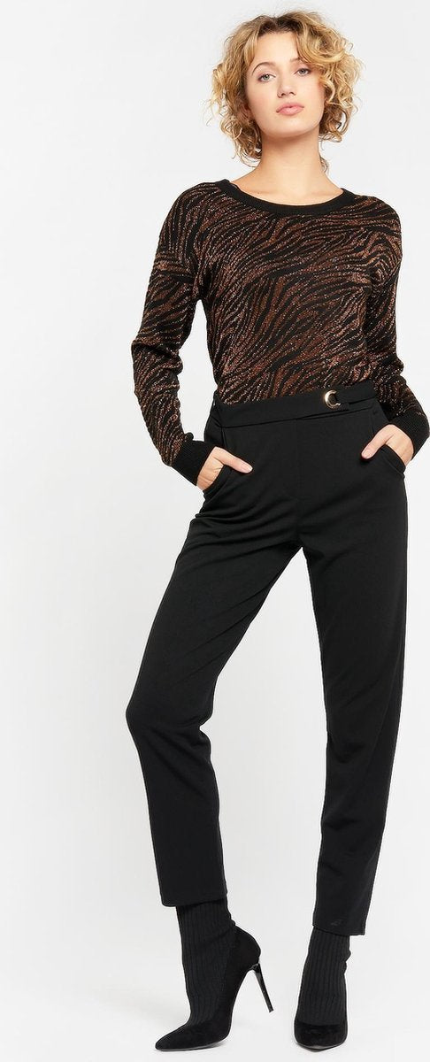 Broek met ceintuur met metalen ring - Zwart