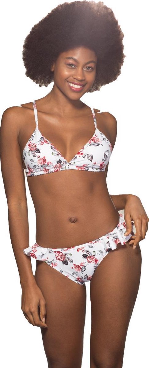 Stevige Dames bikini set met blomen-print spaghettibandjes | push-up