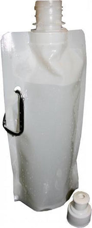 Set van 6x stuks waterzak / drinkfles met karabijnhaak - Wit - 400 ml - Opvouwbaar - Waterfles herbruikbaar met haak - Herbruikbare opvouwbare waterzakken - Festival Gadget