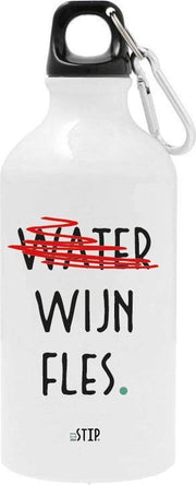 bijStip Aluminium Waterfles Wijnfles - Wit met Zwart - 500ml