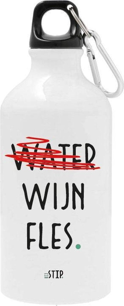 bijStip Aluminium Waterfles Wijnfles - Wit met Zwart - 500ml