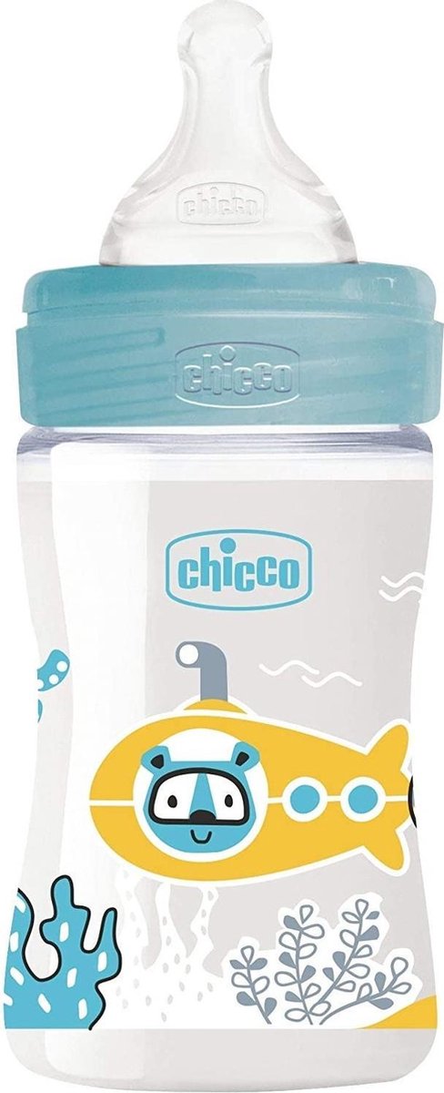 Chicco Zuigfles Siliconen Transparant/blauw 150 Ml (0m+)