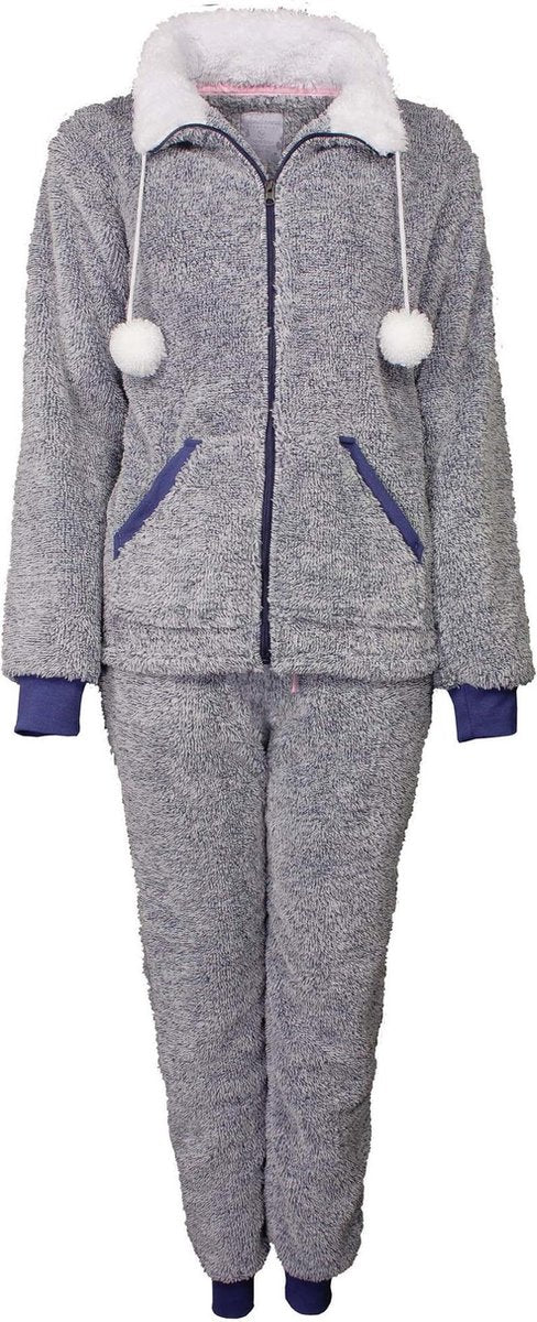 Tenderness dames luxe huispak deelbare rits in blauw melange TEHSD2801A Maten: L
