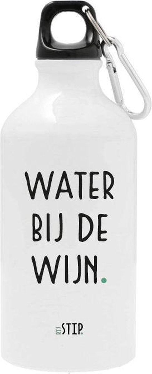 bijStip Aluminium Waterfles Wijn - Wit met Zwart - 500ml