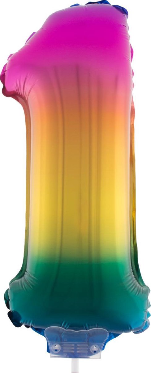 Cijferballon folie nummer 1 | Opblaascijfer 1 regenboog - rainbow 41cm