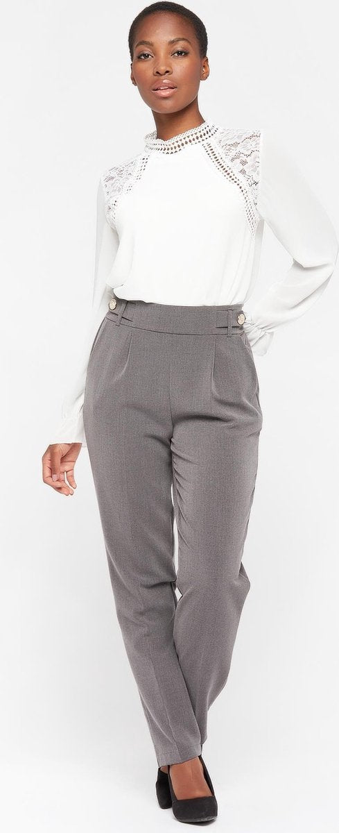 Broek met decoratieve knopen - Donker Grijs