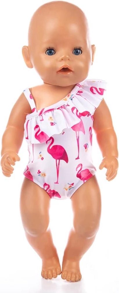 Poppenkleertjes - Geschikt voor Baby Born - Flamingo badpak  - Zwemkleding -  Roze - Strandkleding - Zomer