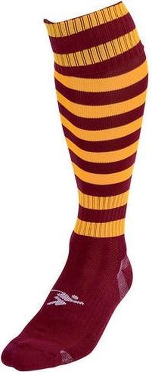 Precision Voetbalsokken Hooped Junior Nylon Donkerrood/geel Mt 30-34