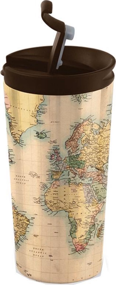I-drink Thermosbeker Maps Dubbelwandig 350 Ml Rvs Bruin