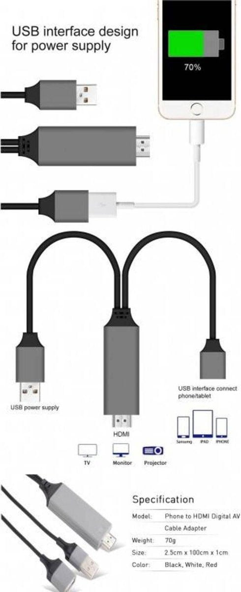 AV naar Digitaal HDMI Kabel Adapter voor iPhone/ Samsung/ iPad/ Android/ Smartphones - HDTV Kabel - Zwart