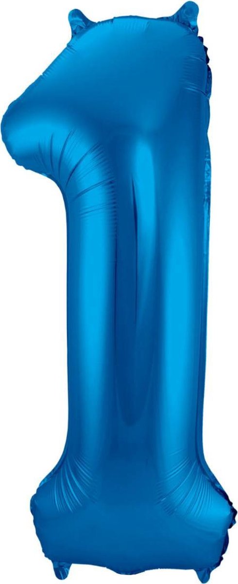 Ballon Cijfer 1 Jaar Blauw Verjaardag Versiering Blauwe Helium Ballonnen Feest Versiering 86 Cm XL Formaat Met Rietje