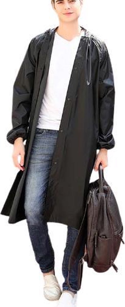 Regenjas zwart (Maat XL) unisex - licht gewicht - opvouwbaar - pocket size - reizen - dames - heren regenjas