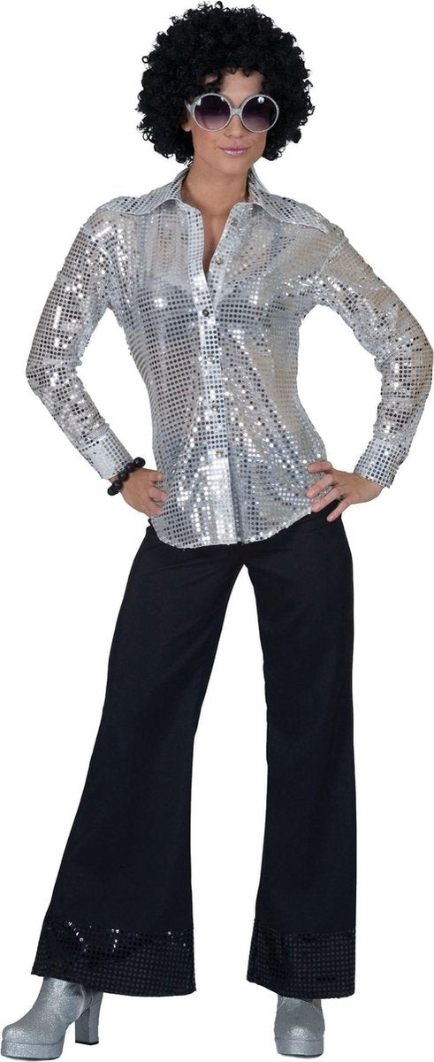 ESPA - Zilverkleurige disco blouse met lovertjes voor vrouwen - Large - Volwassenen kostuums