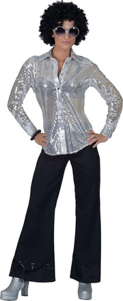 Zilverkleurige disco blouse met lovertjes voor vrouwen - Volwassenen kostuums