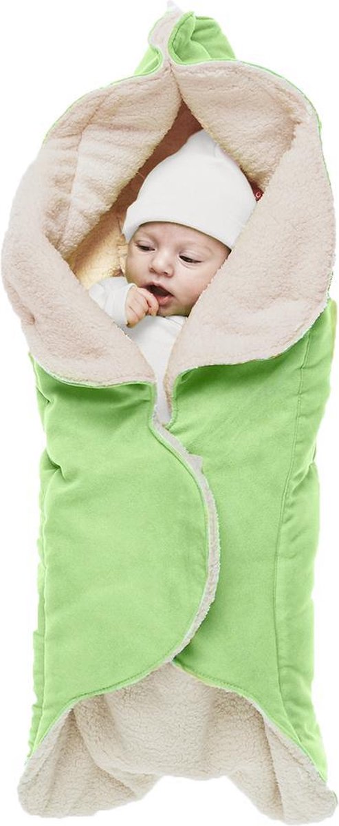 Wallaboo Babydeken Nore - wikkeldeken voor in autostoel en kinderwagen - zacht suéde en warm bont - 85 * 85 cm - Groen