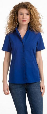 Dames overhemd blauw korte mouw XL