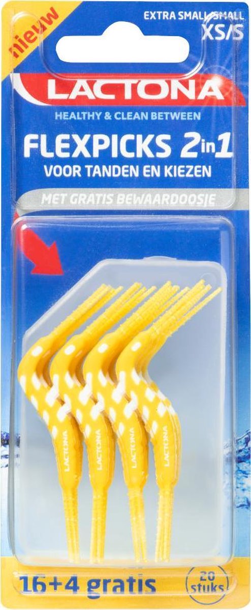 Lactona Flex Picks 2in1 XS/S - Tandenstoker - Geel - 20 stuks