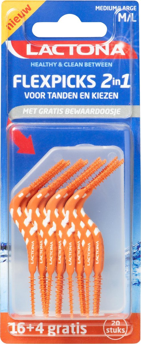 Lactona Flex Picks 2in1 M/L - Tandenstoker - Oranje - 20 stuks