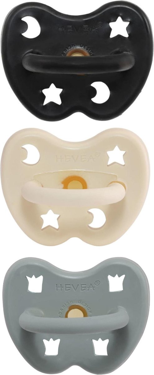 HEVEA speen trio 3 stuks | orthodontisch 3-36 mnd | outerspace black - Milky White - gorgeous grey