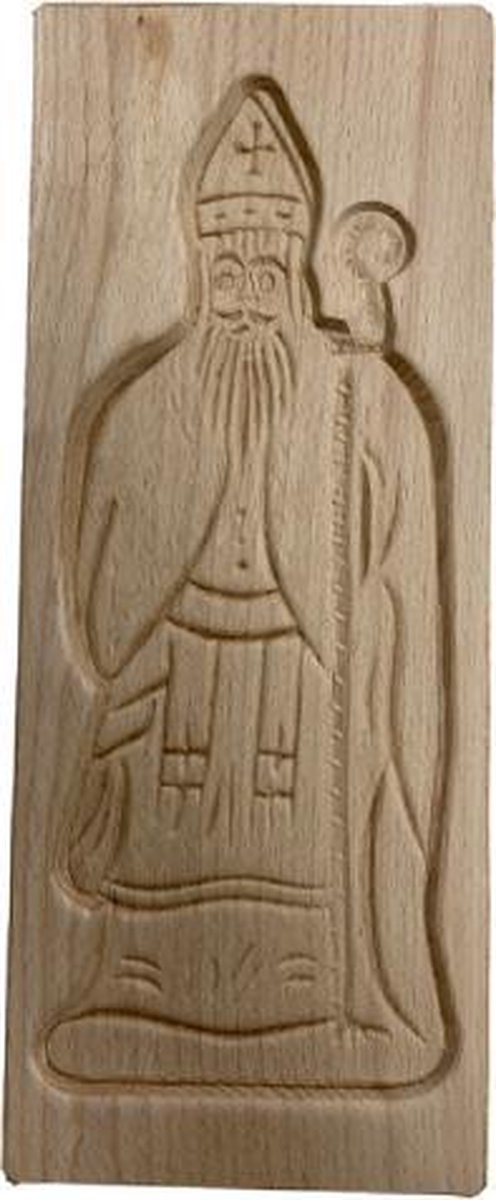 Speculaas pop mal met Sinterklaas van hout 29 cm lang