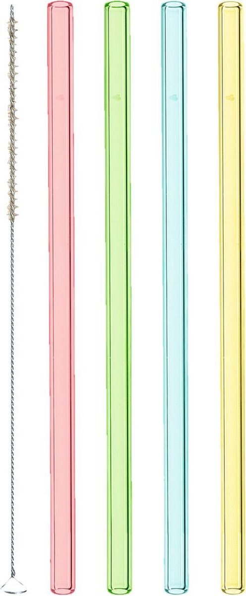 Leonardo Ciao - Glazen Rietjes Kleur - 20cm - 4 stuks - + borstel