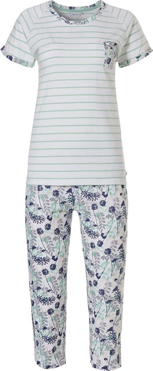 Biologisch katoenen dames pyjama met korte mouwen 'stripes & spring waterflower garden'