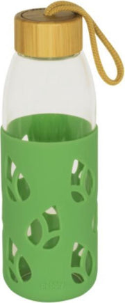 PEBBLY Glazen waterfles met siliconen groene wrap 55 cl
