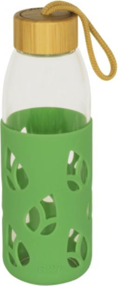 PEBBLY Glazen waterfles met siliconen groene wrap 55 cl