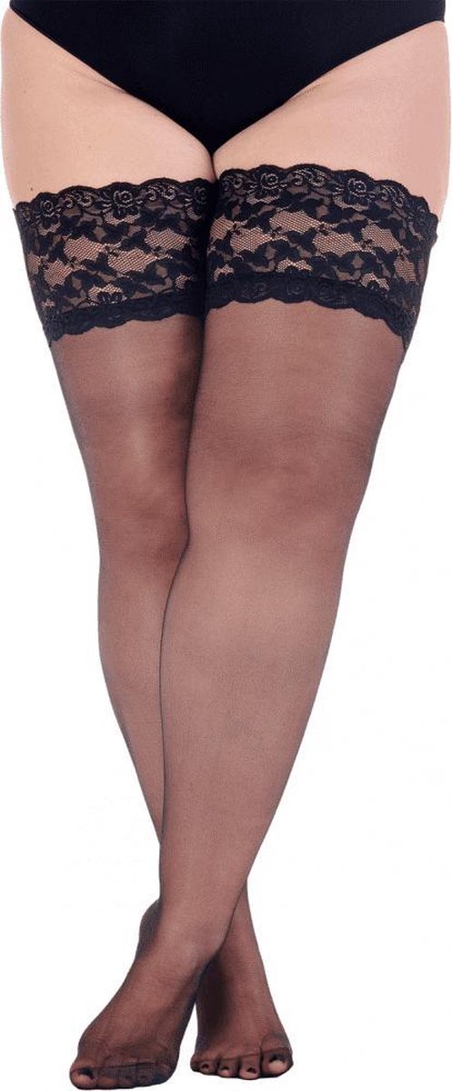 Pretty Polly 20 Denier Lace Top Hold Up Plus Size XXL Black