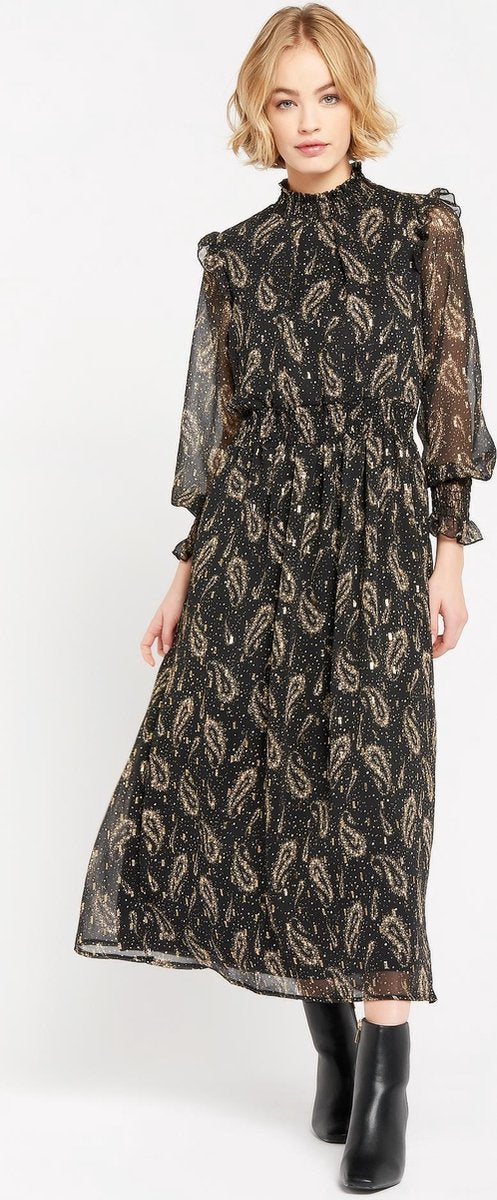 Maxi jurk met ruches - Zwart