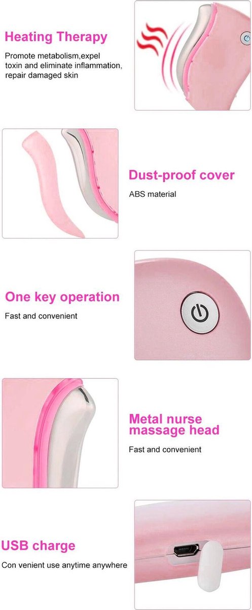 Handmassage apparaat - Gezicht en Lichaam - warmte massage - licht therapie - huid stimulatie - anti age - gua sha massage - compact massage apparaat - metalen warmte plaat - USB Oplaadbaar - Blauw