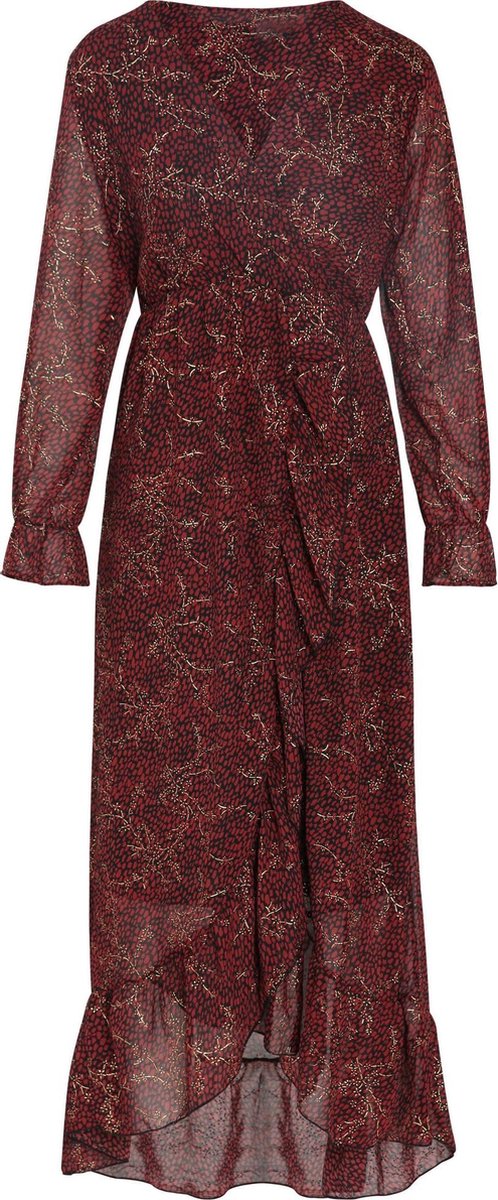 Cassis - Jurk met volants met luipaardprint en bloemen van folie - Bordeaux