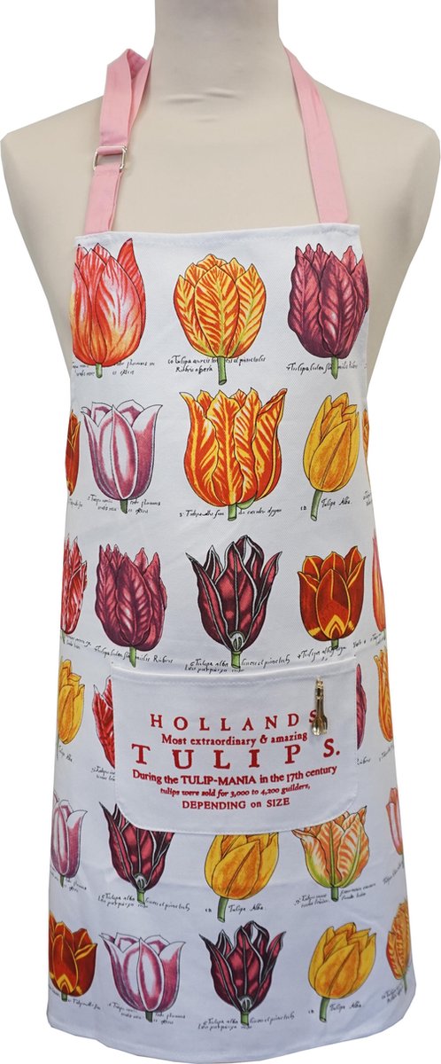 Memoriez Keukenschort Tulpen Wit 100% Katoen
