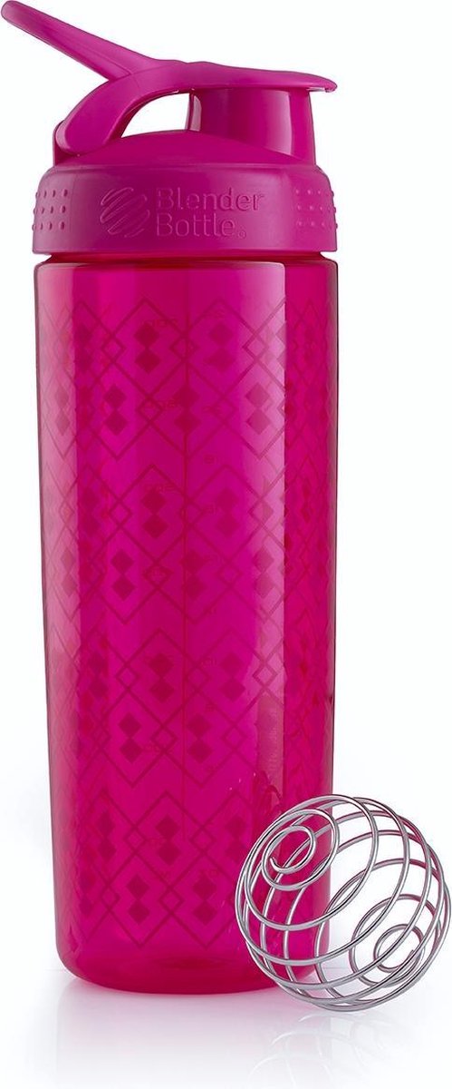 BLENDERBOTTLE  | SportMixer Sleek - Roze 820 ML  |  Eiwitshaker / Bidon - Topo Flow Pattern. Mooi ontworpen eiwitshaker die alle kwaliteiten heeft van de BlenderBottle familie. Gegarandeerd geen klonten.