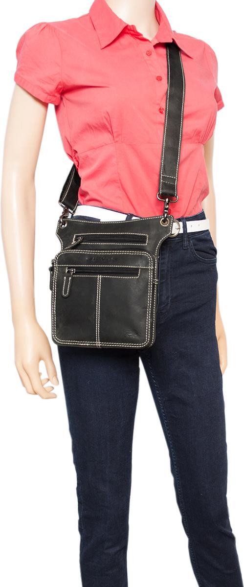Heuptasje Zwart Leer Voor Op De Motor Met Extra Een Beenband - Beentas Leer - Side Bag Leer